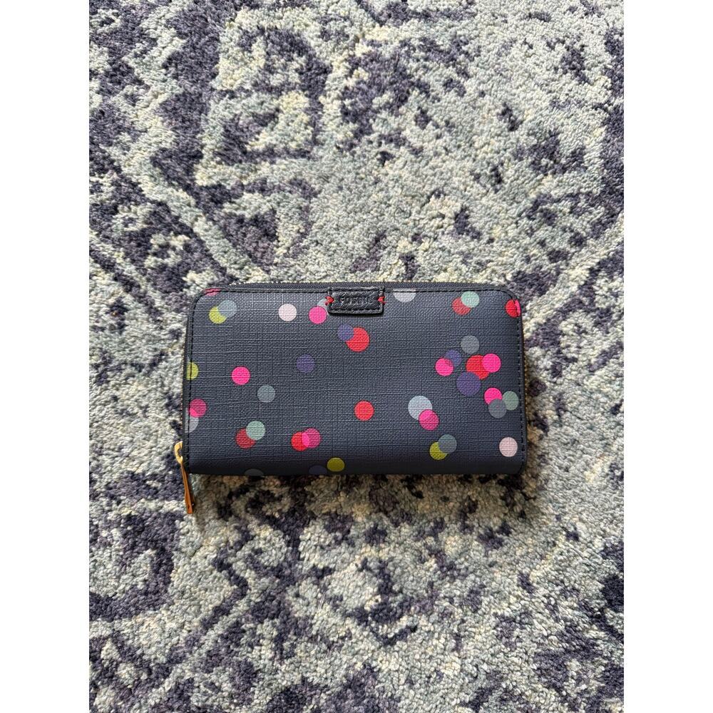 Blue Multicolor Polka Dot Leather Wallet Wristlet Casual Preppy